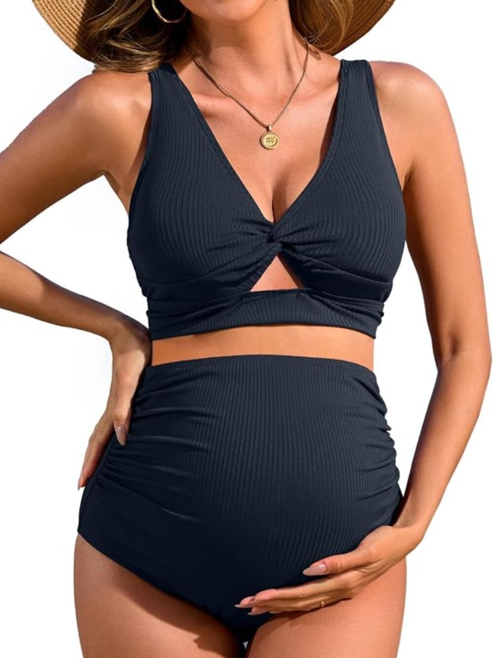 Charmo Ribbed Maternity Bikini with High Waist & Adjustable Straps